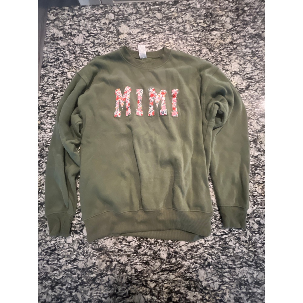 Godmerch Mimi Floral Applique Sweatshirt Olive Green Crewneck Mens Medium
